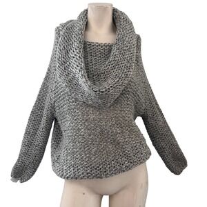 Debut Chunky Knit Cowl Neck Sweater Size L Grey Textured Oversized Cottagecore